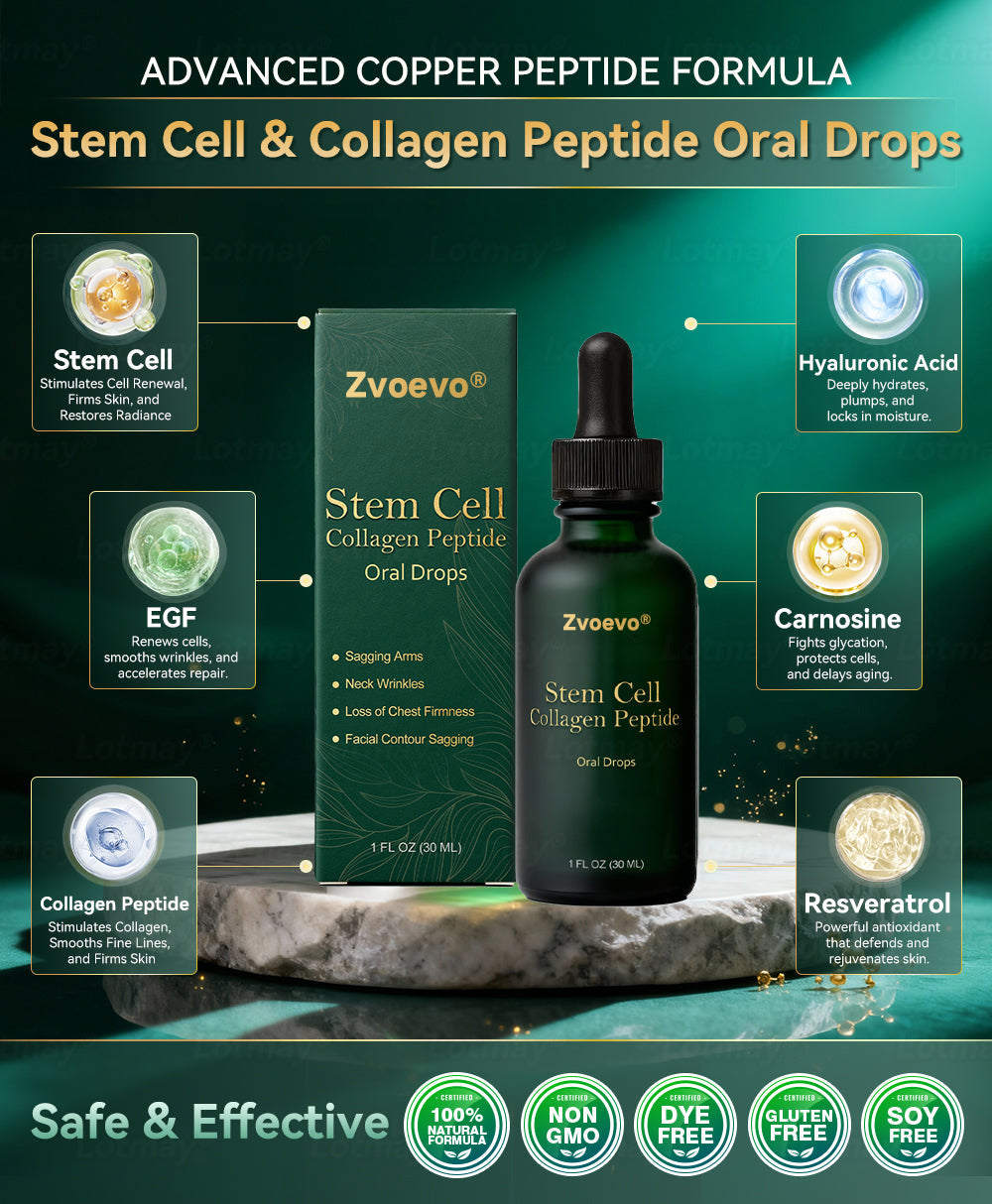 🖤Zvoevo® 𝑆𝑡𝑒𝑚 𝐶𝑒𝑙𝑙 & 𝐶𝑜𝑙𝑙𝑎𝑔𝑒𝑛 𝑃𝑒𝑝𝑡𝑖𝑑𝑒 𝑂𝑟𝑎𝑙 𝐷𝑟𝑜𝑝𝑠 🌱(Lift & Firm Sagging Skin & Reduce Wrinkle Formation)💧 (upsell)